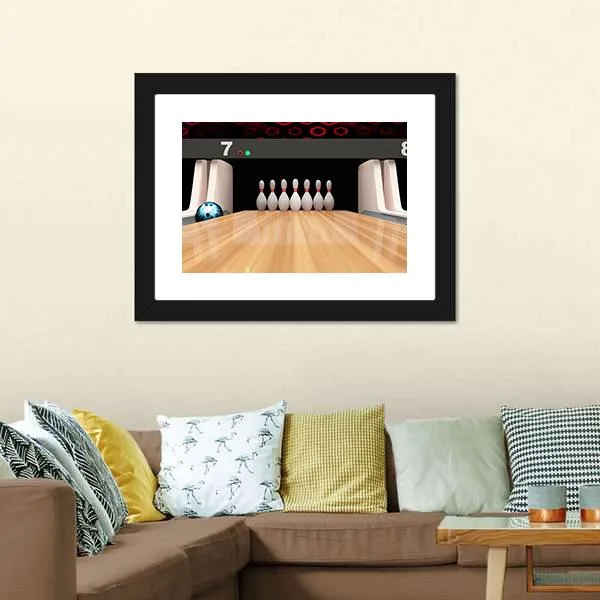 Bowling Pins On Wooden Lane Canvas Wall Art