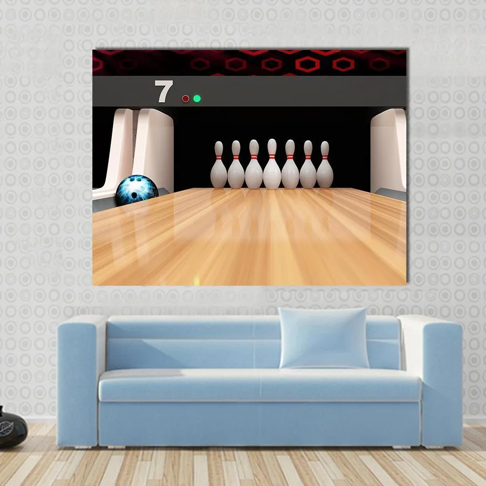 Bowling Pins On Wooden Lane Canvas Wall Art