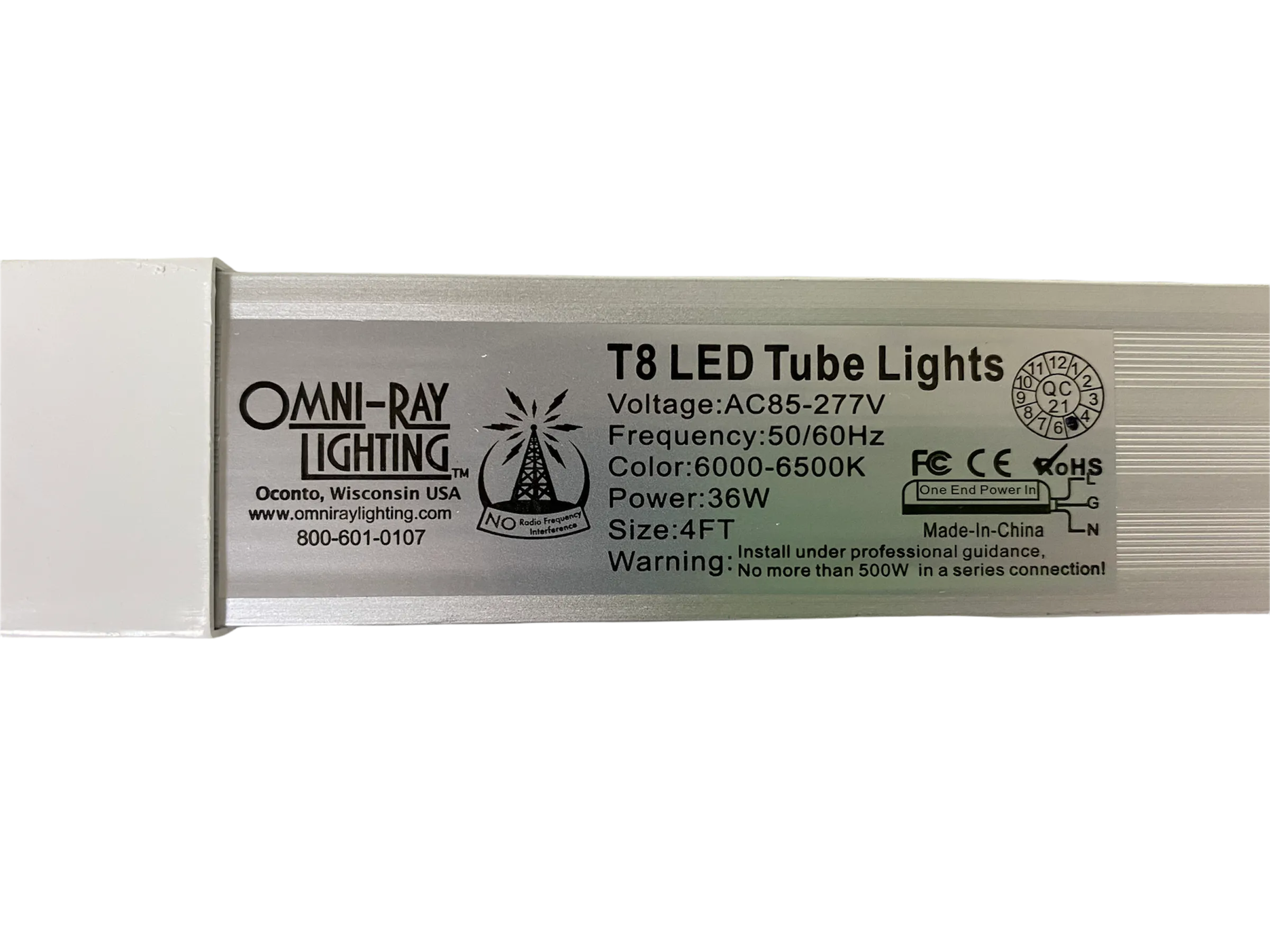 (CASE OF 25) Linkable LED T8 4ft 36w 5,472 Lumen CLEAR LENS (NO RF) V-Series w/Mounting Hardware