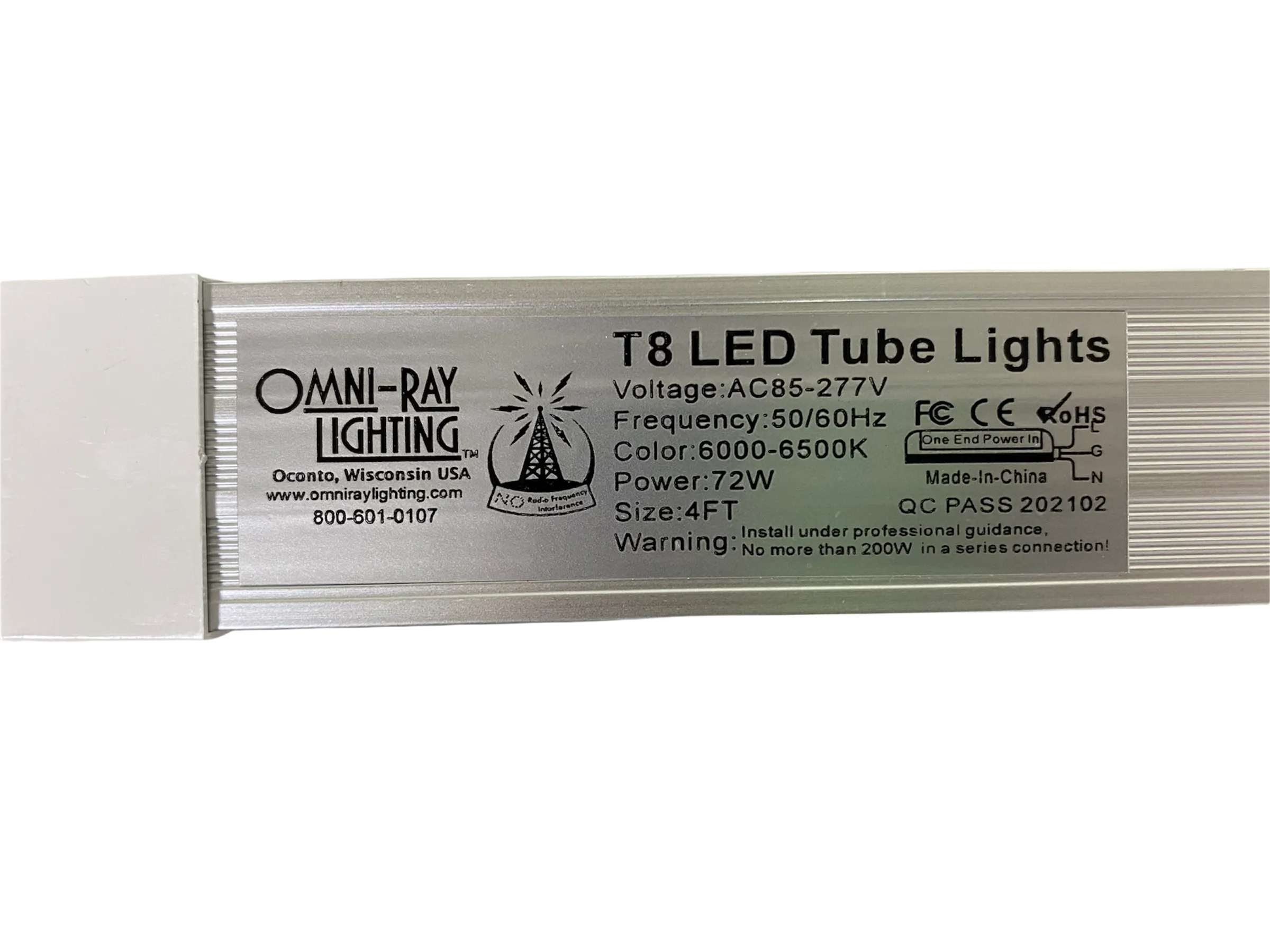 (CASE OF 25 SALE) Linkable LED T8 4ft 72w 10,944 Lumen Clear Lens (NO RF) Quad-Row V-Series w/Hardware