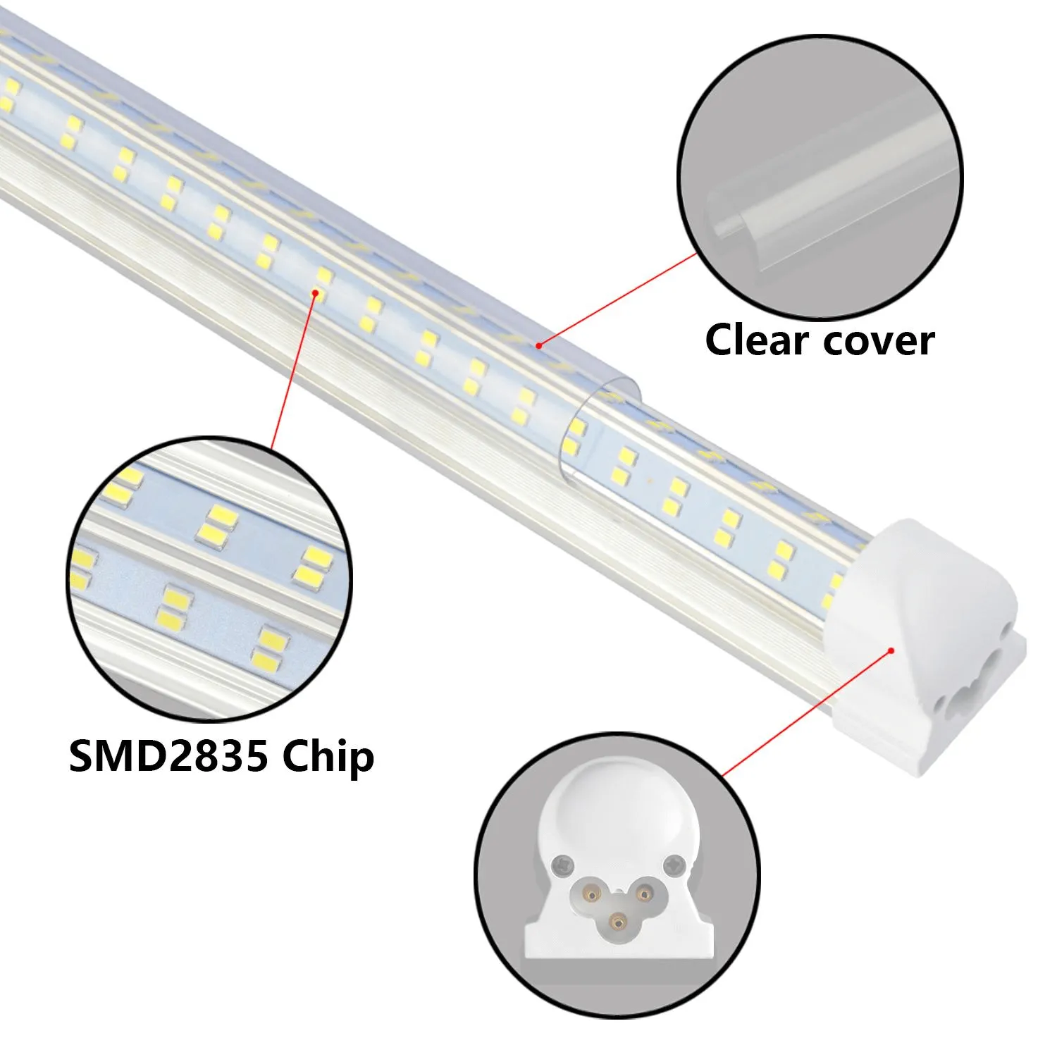 CASE QUANTITY SALE! (25 UNITS)  Linkable LED T8 8ft 144w 21,888 Lumen CLEAR LENS (NO RF) Quad-Row w/Hardware