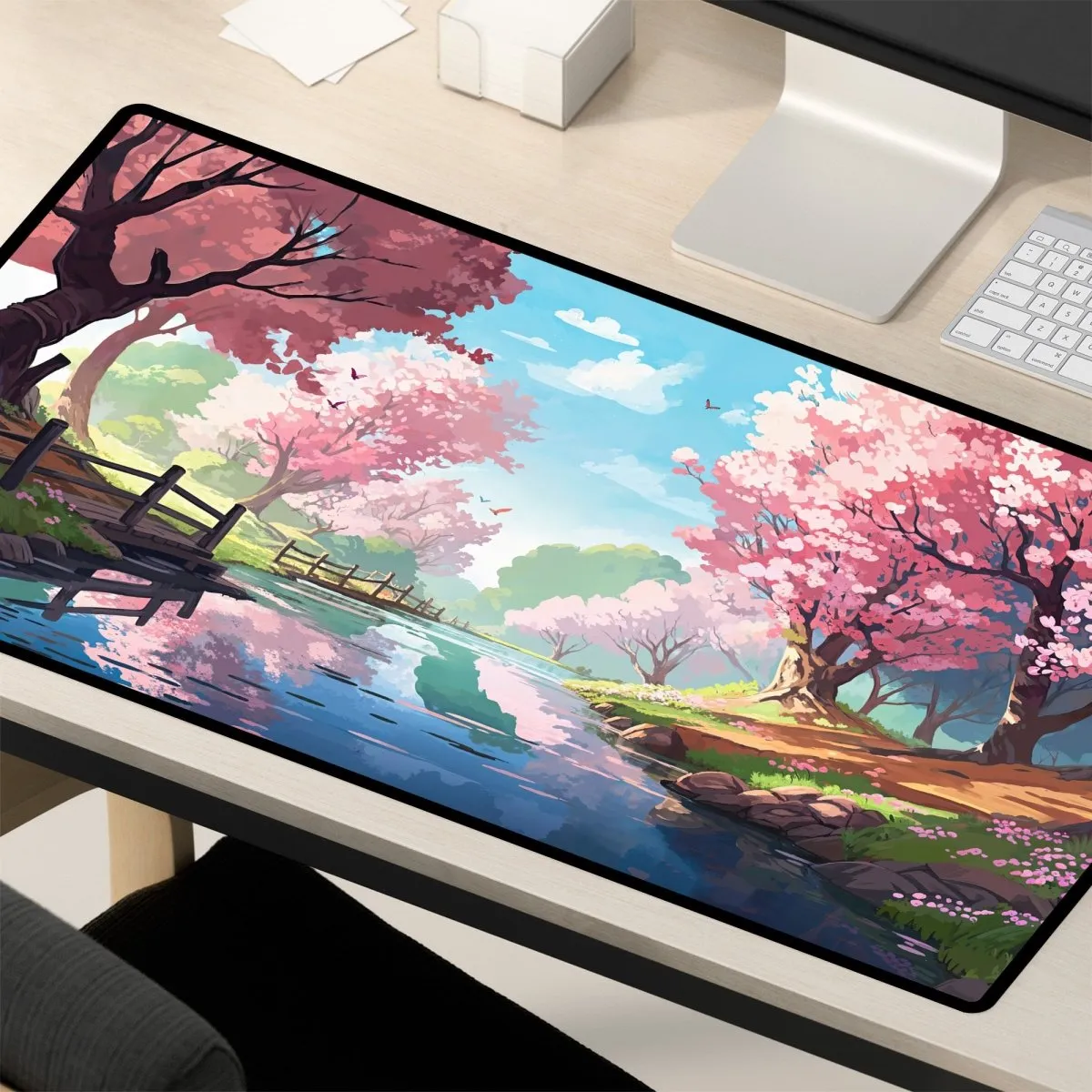 Cherry Blossom Desk Mat - Aesthetic Sakura Mouse Pad for Gaming & Office