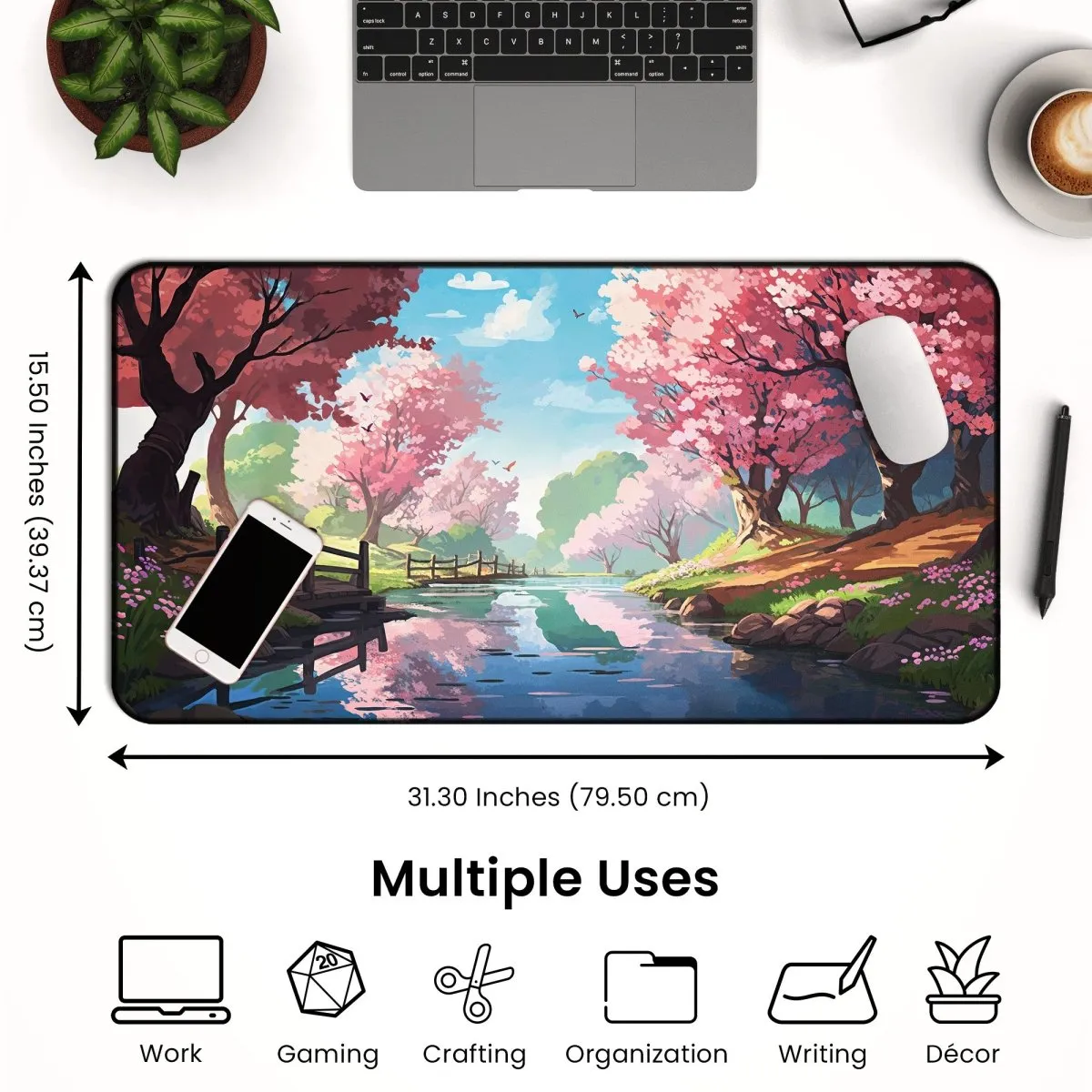 Cherry Blossom Desk Mat - Aesthetic Sakura Mouse Pad for Gaming & Office