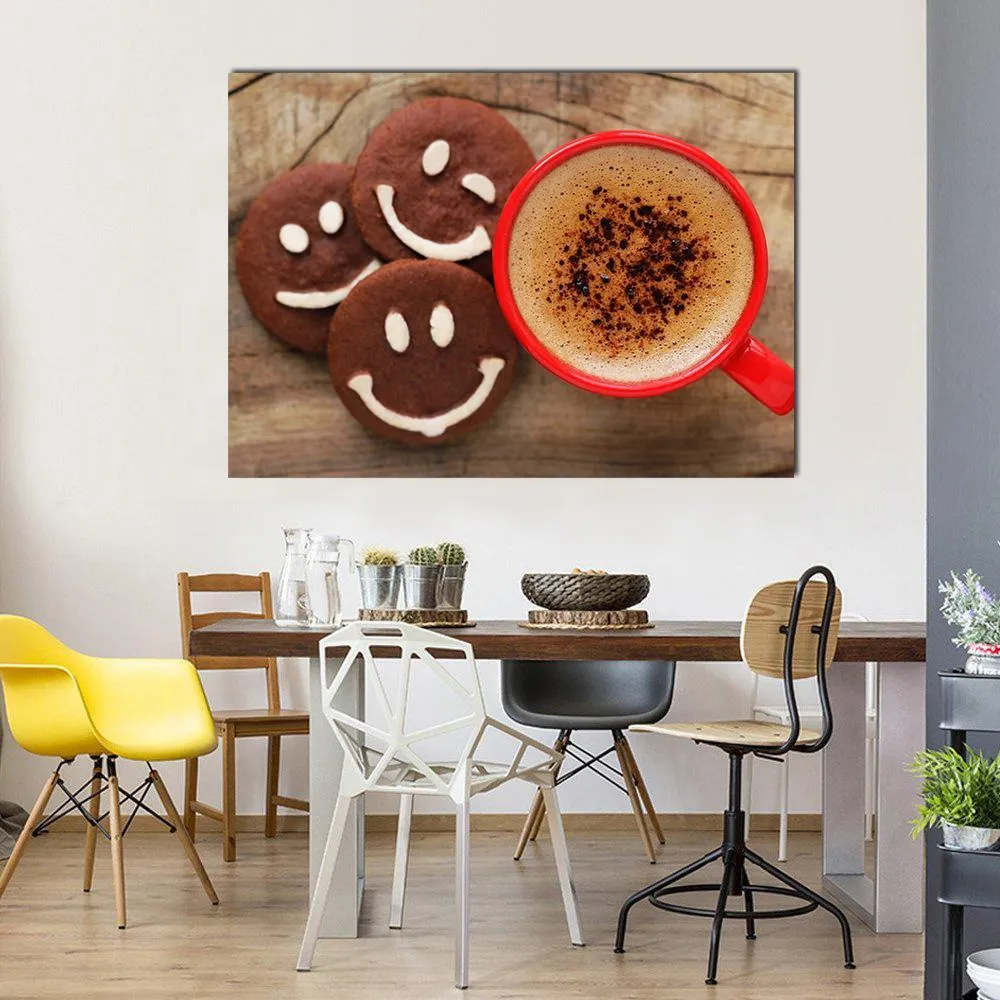 Coffee Cup With Cookies Canvas Wall Art