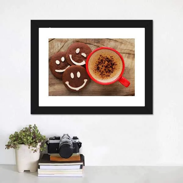 Coffee Cup With Cookies Canvas Wall Art