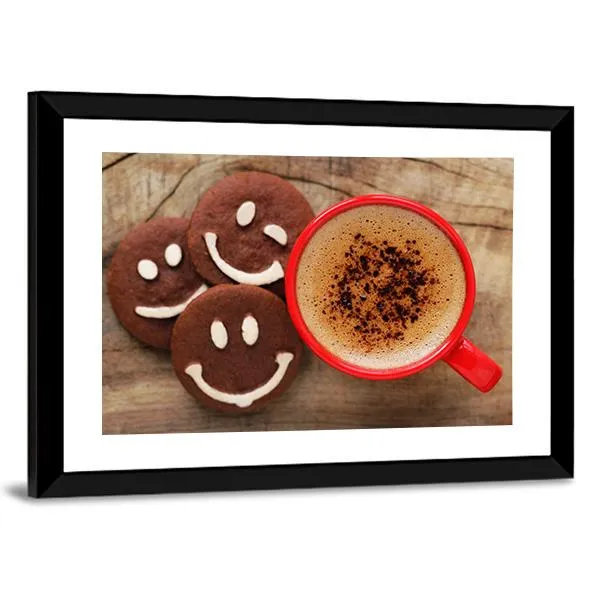 Coffee Cup With Cookies Canvas Wall Art