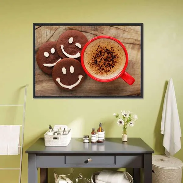 Coffee Cup With Cookies Canvas Wall Art