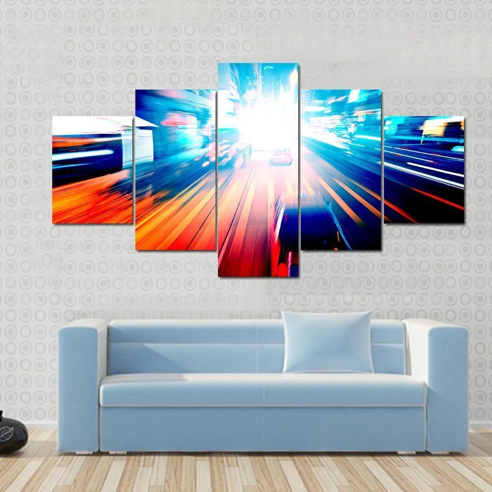 Colorful Night Traffic Canvas Wall Art