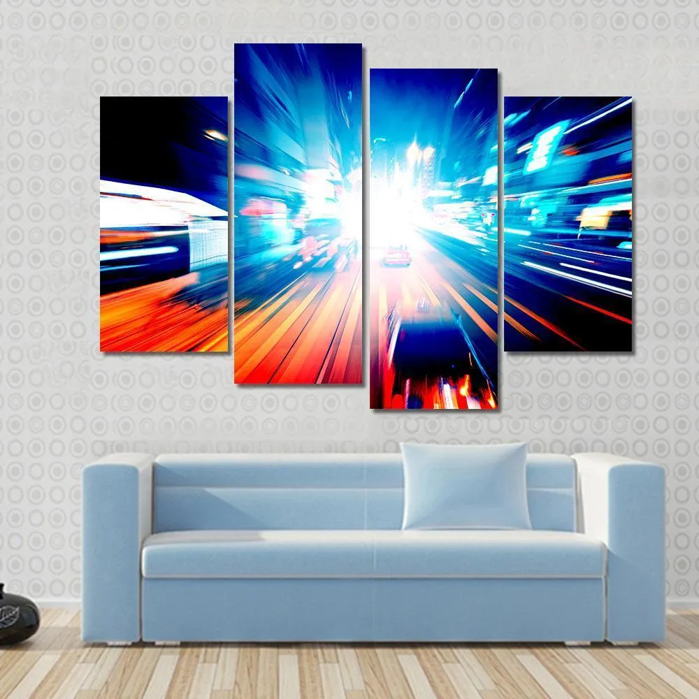 Colorful Night Traffic Canvas Wall Art