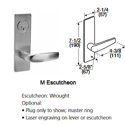 Corbin Russwin ML2051-CSM Entrance or Office Mortise Lock, Citation Lever, M Escutcheon