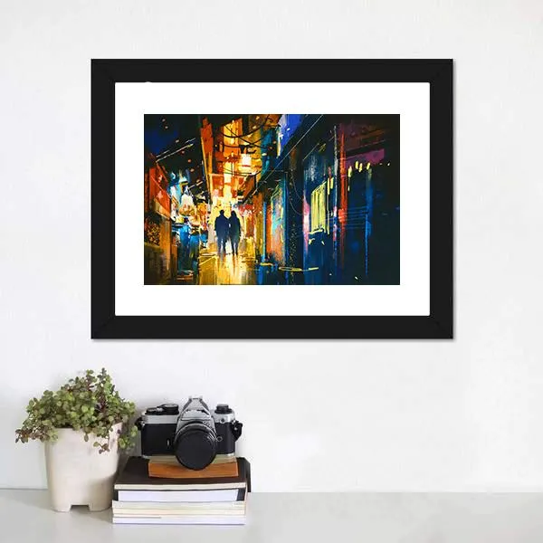 Couple Walking In Alley Canvas Wall Art