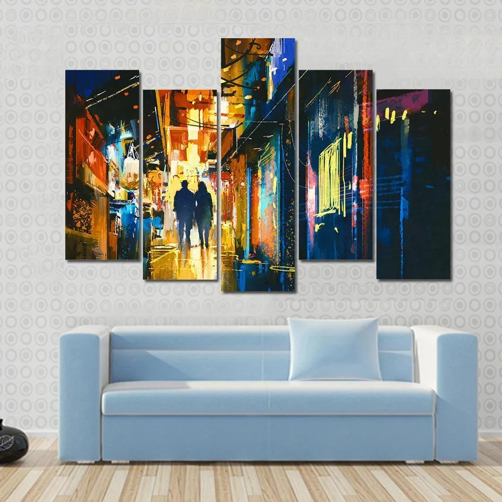 Couple Walking In Alley Canvas Wall Art