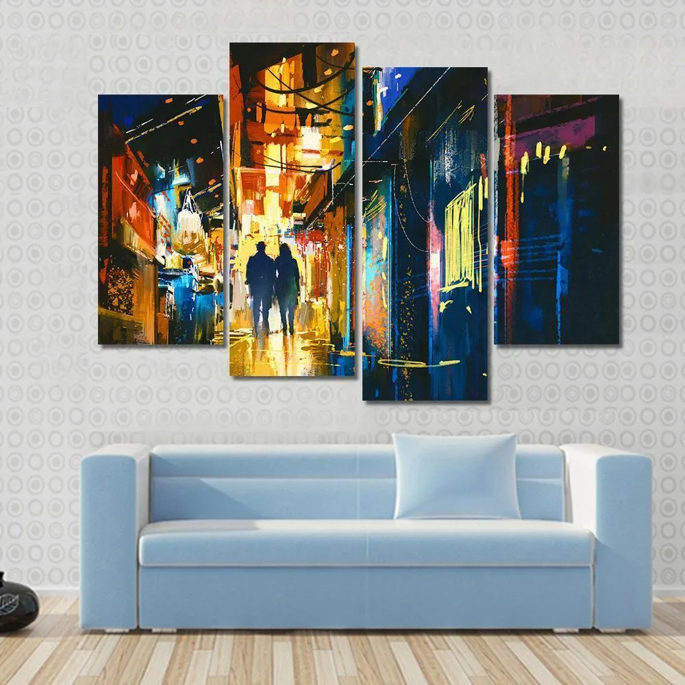 Couple Walking In Alley Canvas Wall Art