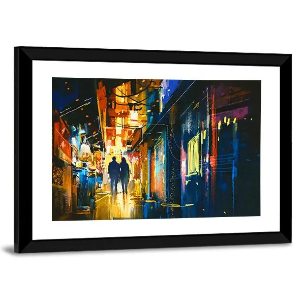 Couple Walking In Alley Canvas Wall Art