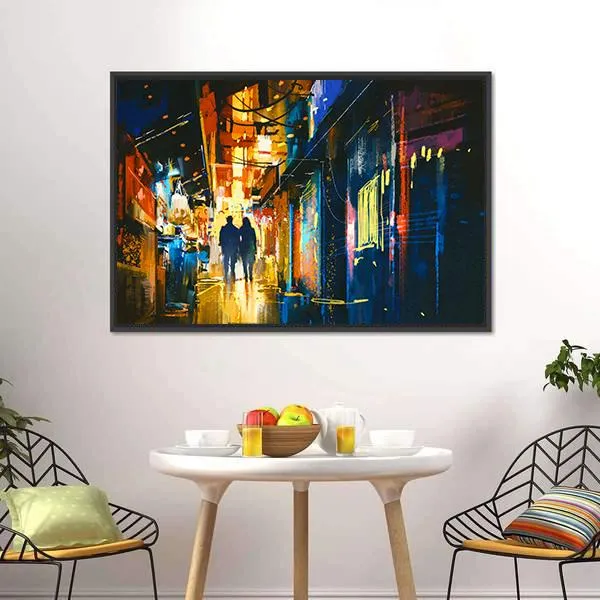 Couple Walking In Alley Canvas Wall Art