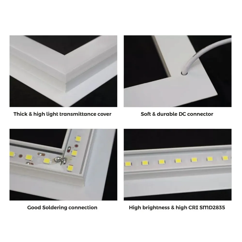 Double Square borderline Panel Light, 595x595, 40W 4000 lm, White (6000K) light in outside and blue light in inside