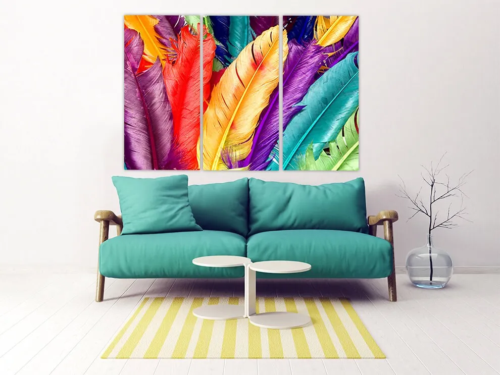 Eclectic wall art, Modern wall art paintings on canvas, feather print feathers wall art home wall decor canvas painting very large paintings