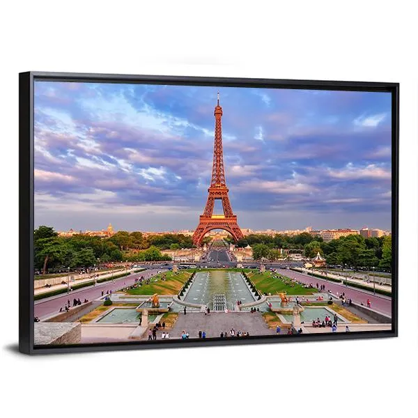 Eiffel Tower At Cloudy Sunset Canvas Wall Art