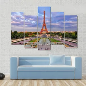 Eiffel Tower At Cloudy Sunset Canvas Wall Art