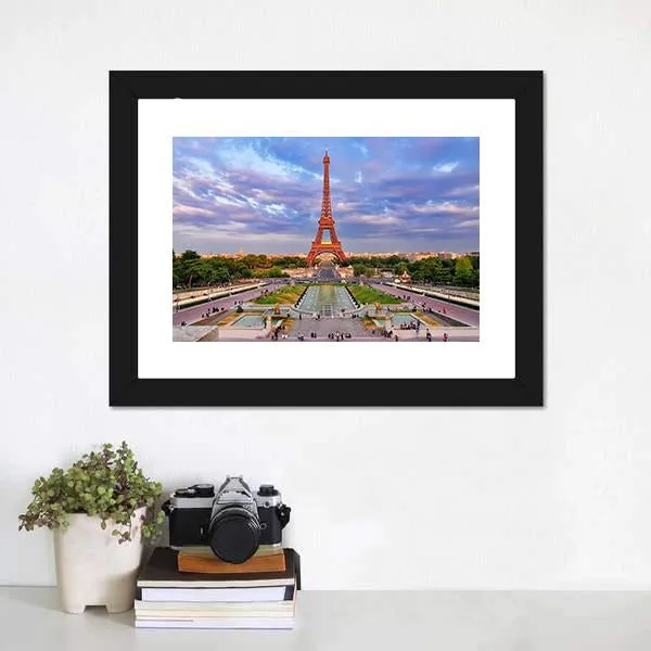 Eiffel Tower At Cloudy Sunset Canvas Wall Art