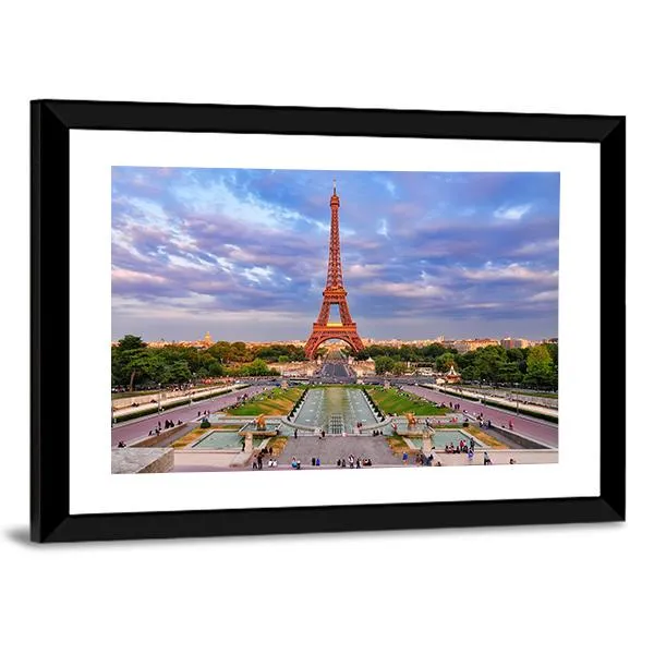 Eiffel Tower At Cloudy Sunset Canvas Wall Art