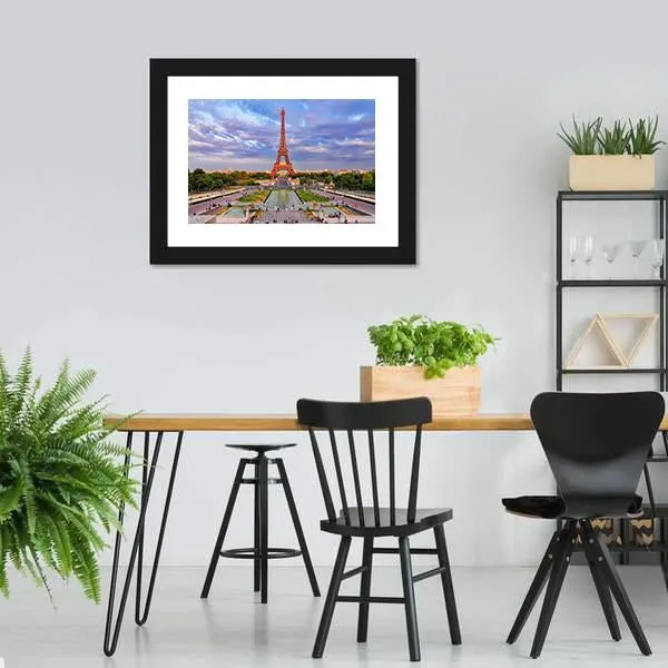 Eiffel Tower At Cloudy Sunset Canvas Wall Art