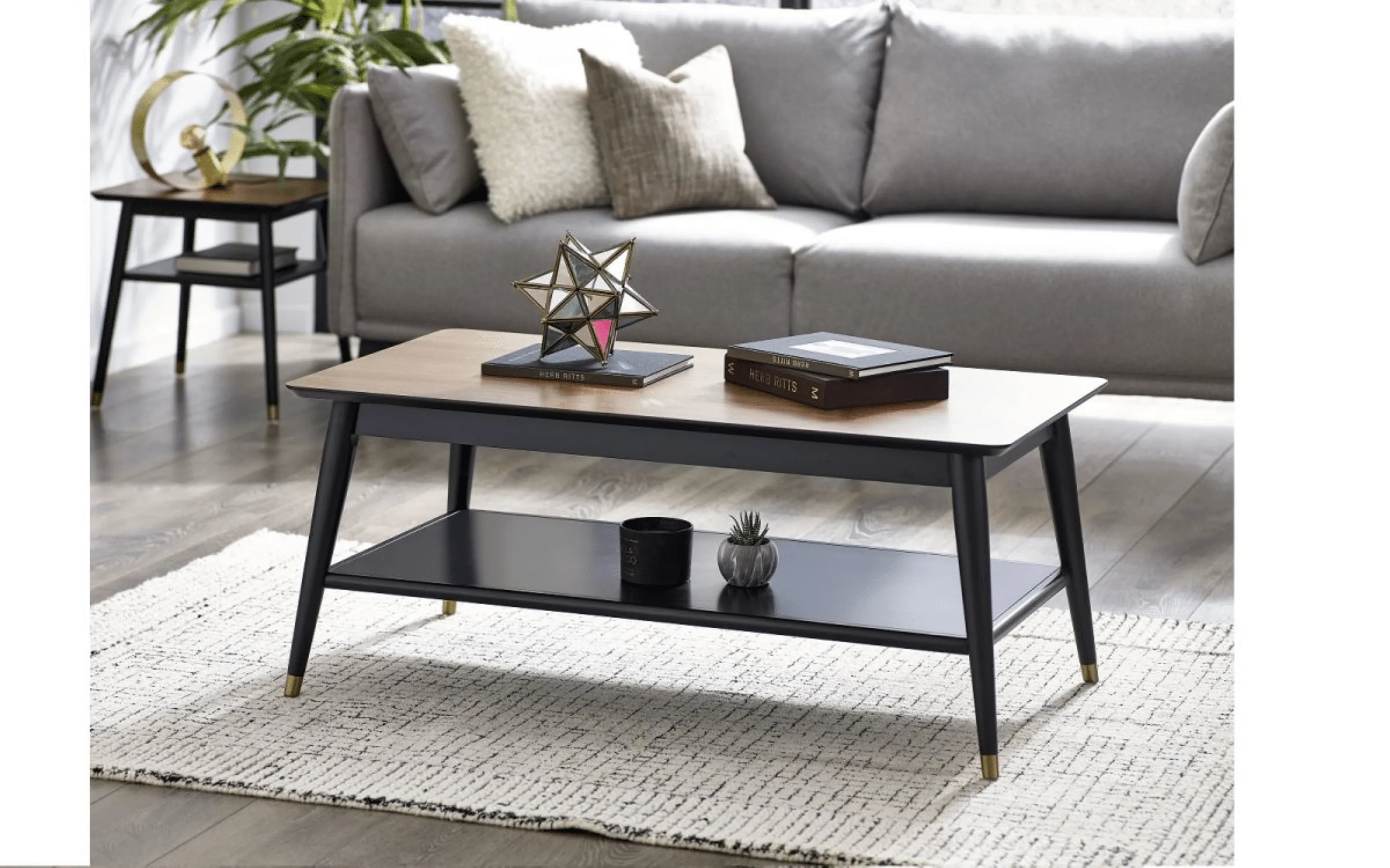 Findlay Coffee Table With Shelf - Walnut & Black