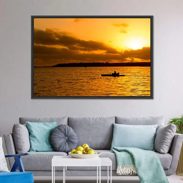 Fisherman Silhouette Canvas Wall Art