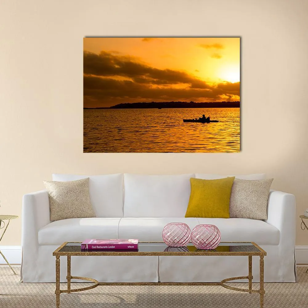 Fisherman Silhouette Canvas Wall Art