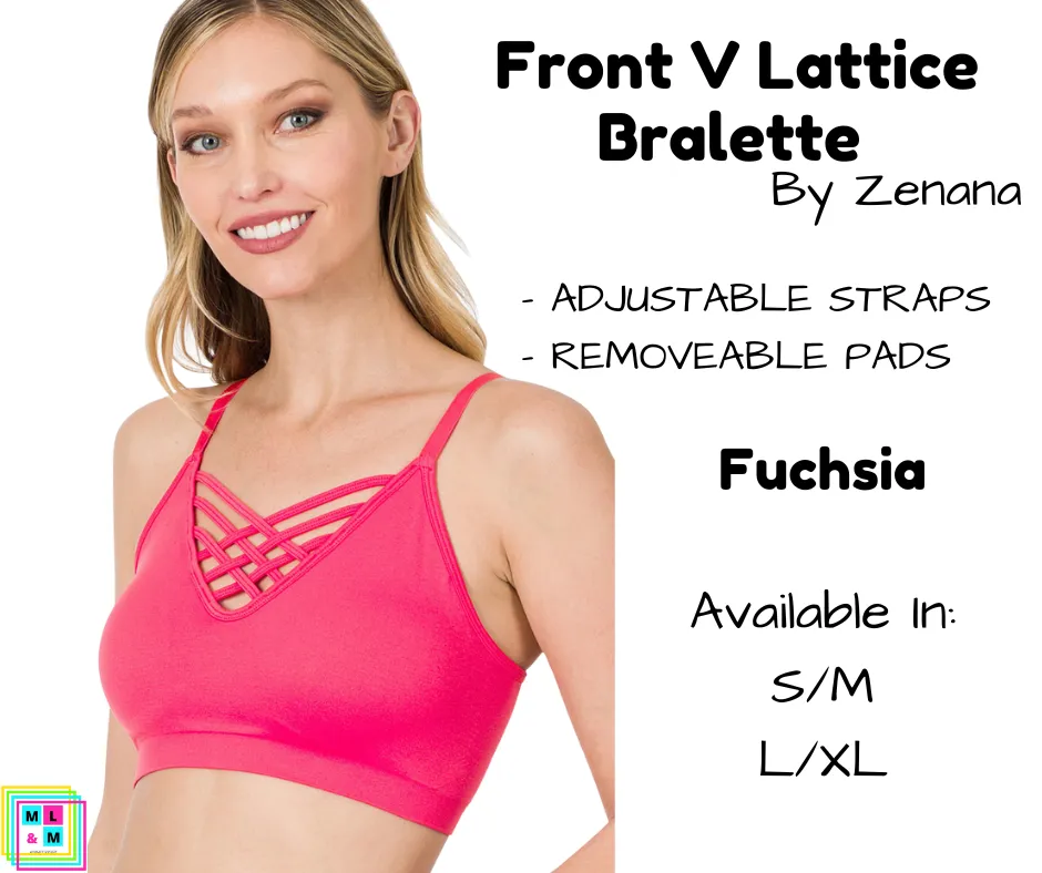 Front V Lattice Bralette - Fuchsia