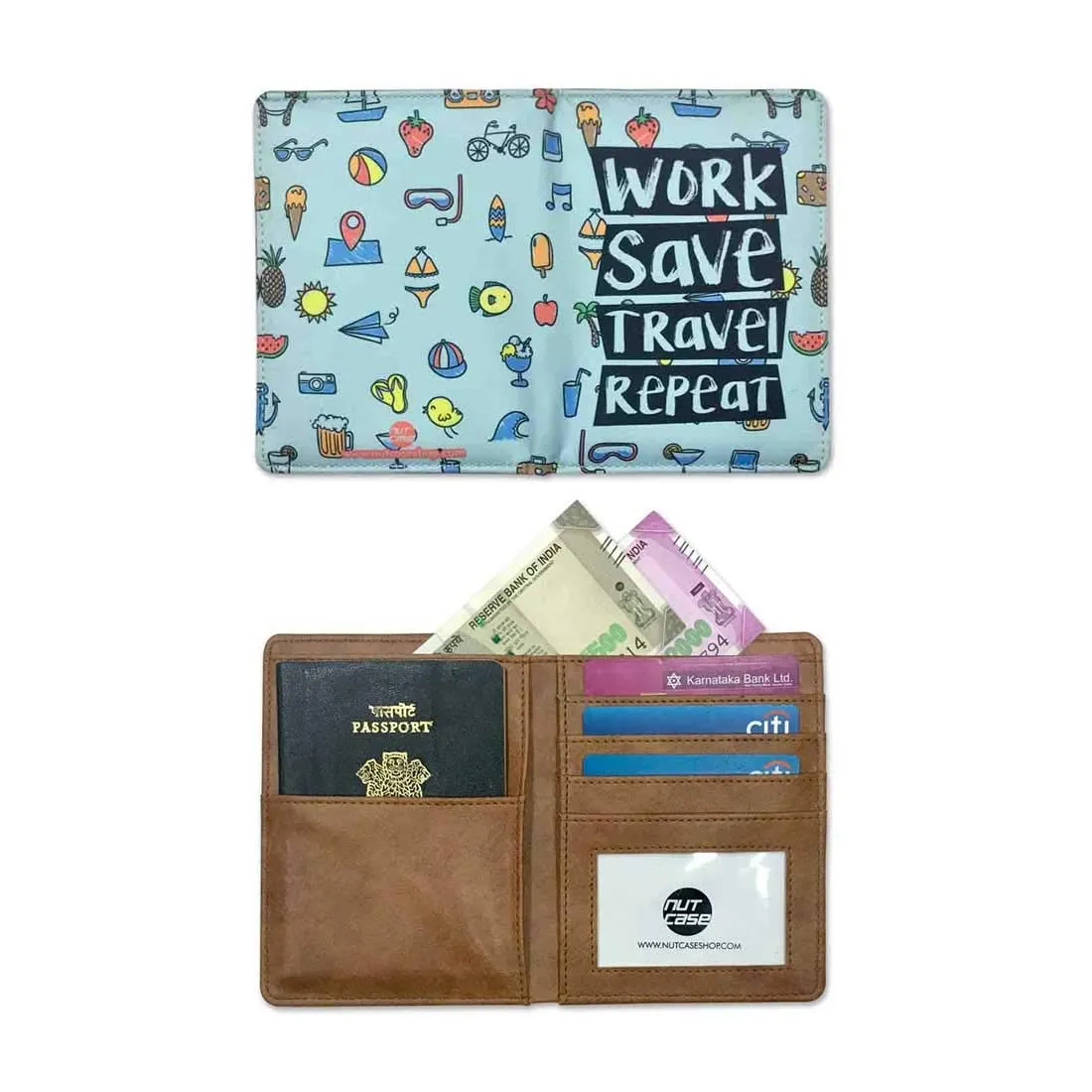 Funny Passport Holder Travel Wallet Organizer  - Work Save Travel Repeat