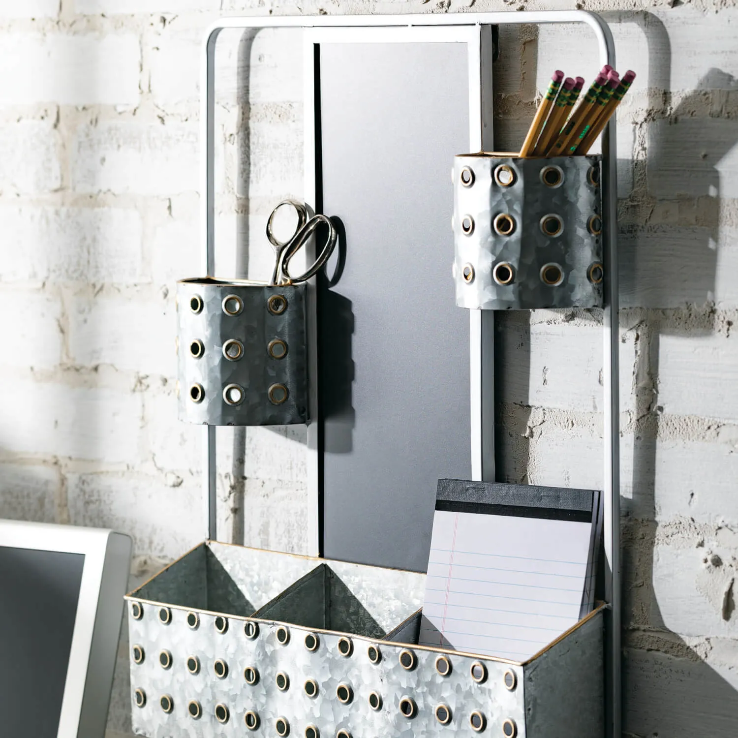 Galvanized Industrial Chalkboard Organizer