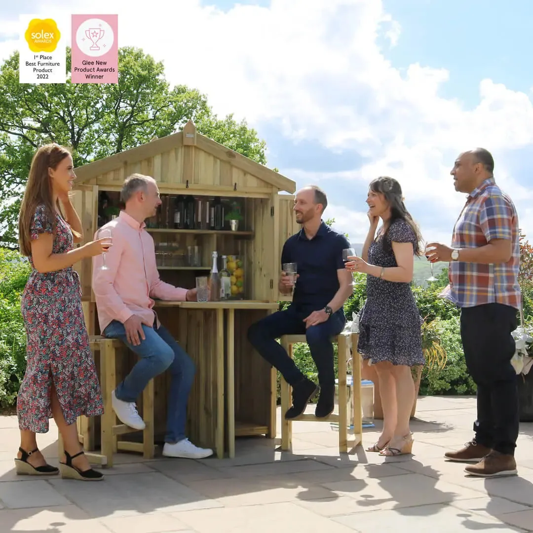 GARDEN BAR AND 2 STOOL SET