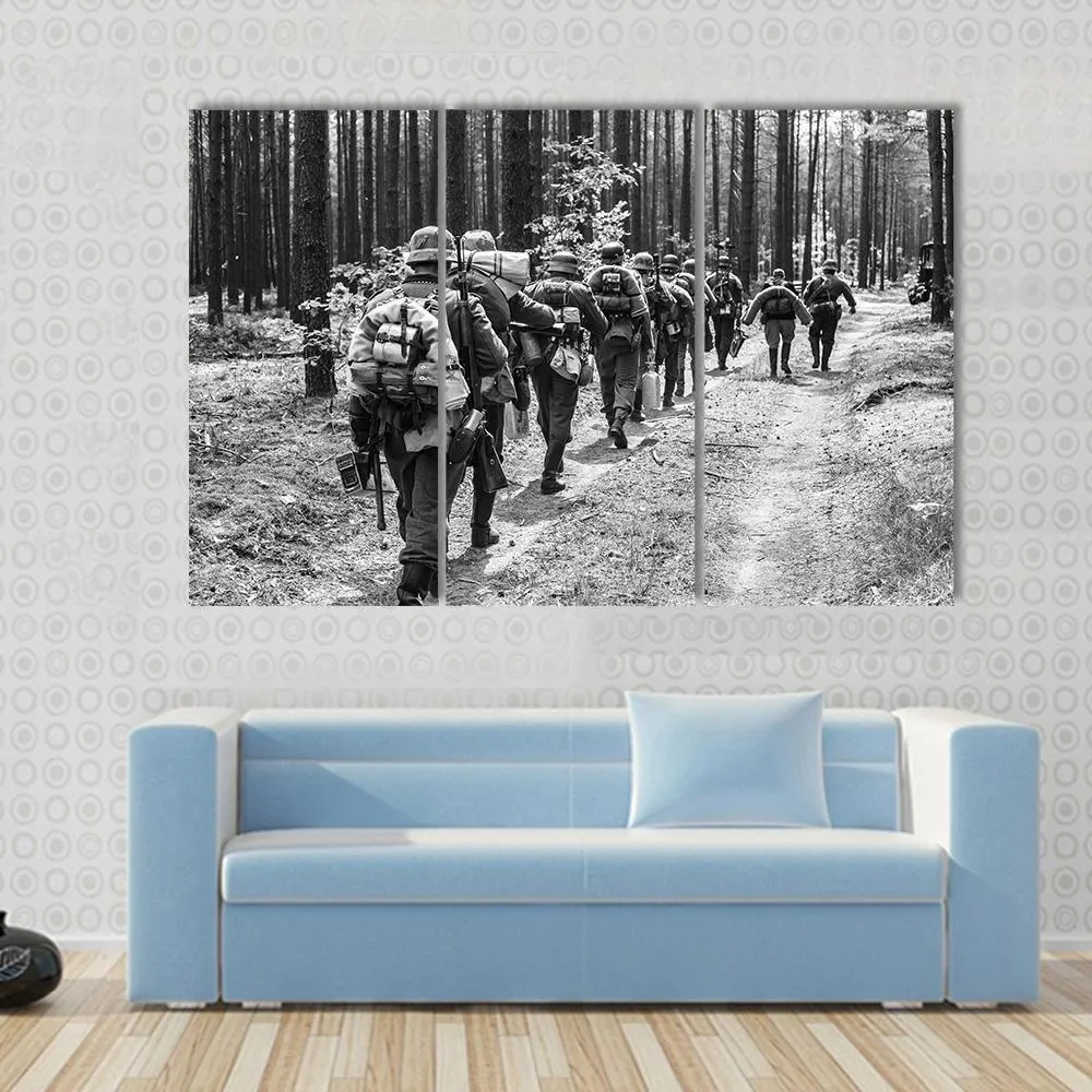 German Soldiers Walks On Forest Road Canvas Wall Art