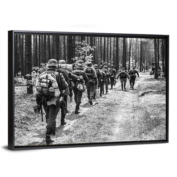 German Soldiers Walks On Forest Road Canvas Wall Art