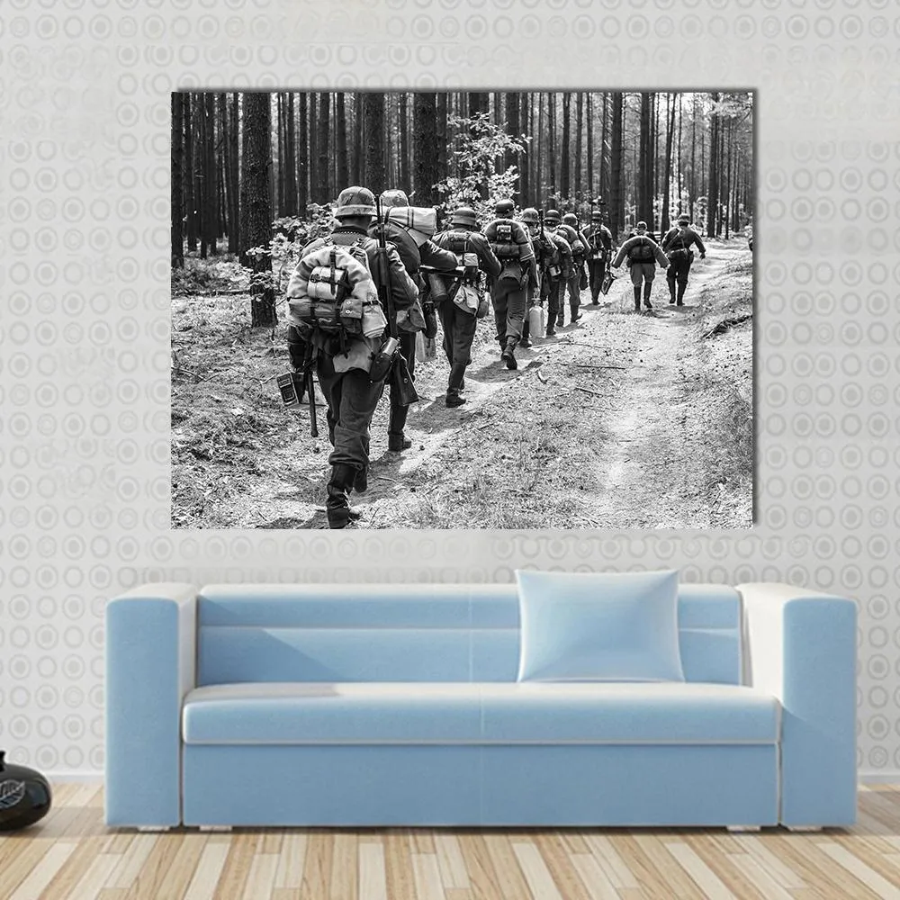 German Soldiers Walks On Forest Road Canvas Wall Art