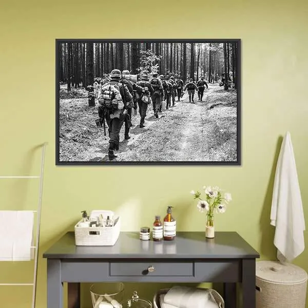 German Soldiers Walks On Forest Road Canvas Wall Art