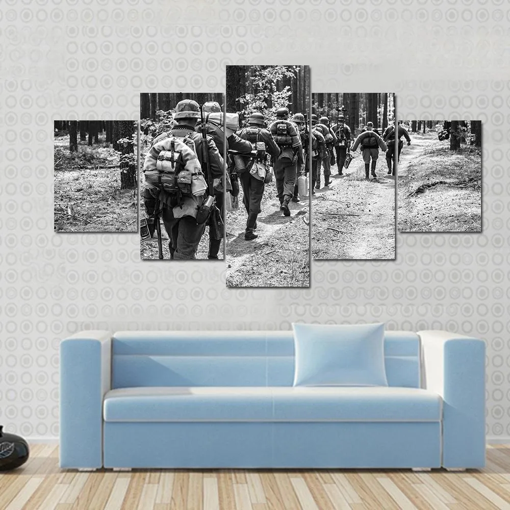 German Soldiers Walks On Forest Road Canvas Wall Art