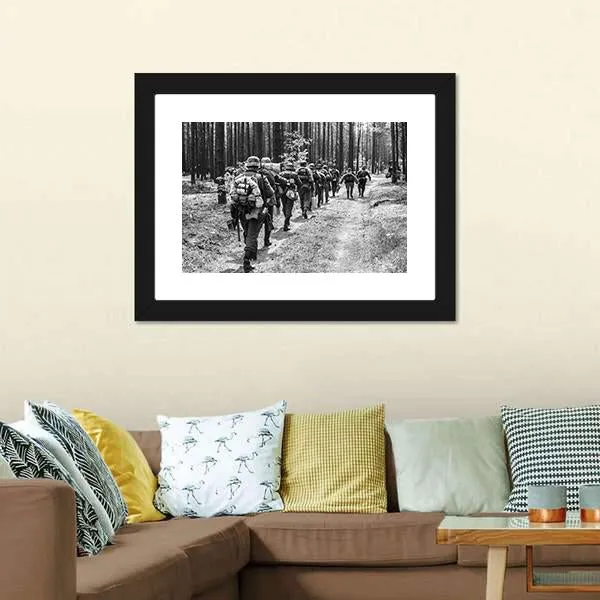 German Soldiers Walks On Forest Road Canvas Wall Art