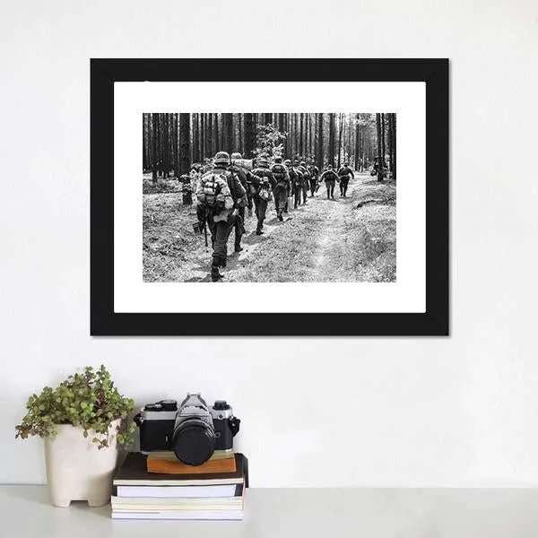 German Soldiers Walks On Forest Road Canvas Wall Art