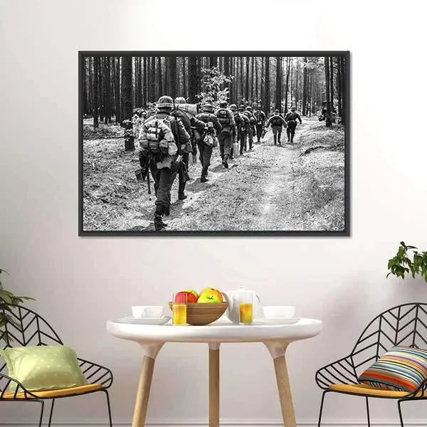 German Soldiers Walks On Forest Road Canvas Wall Art