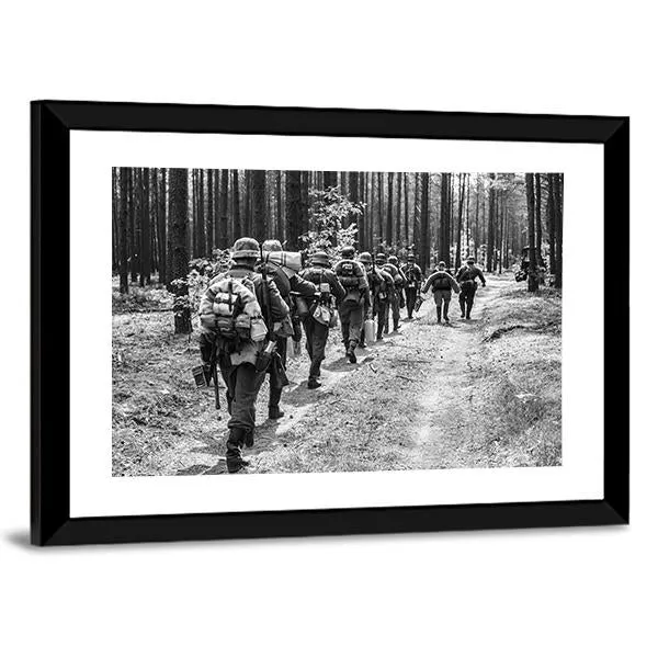 German Soldiers Walks On Forest Road Canvas Wall Art