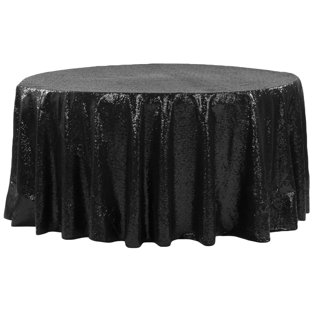 Glitz Sequins 132" Round Tablecloth - Black