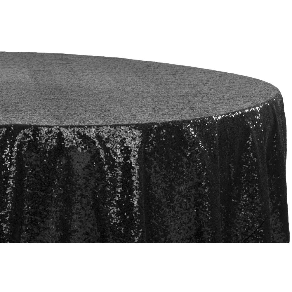 Glitz Sequins 132" Round Tablecloth - Black