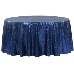 Glitz Sequins 132" Round Tablecloth - Navy Blue