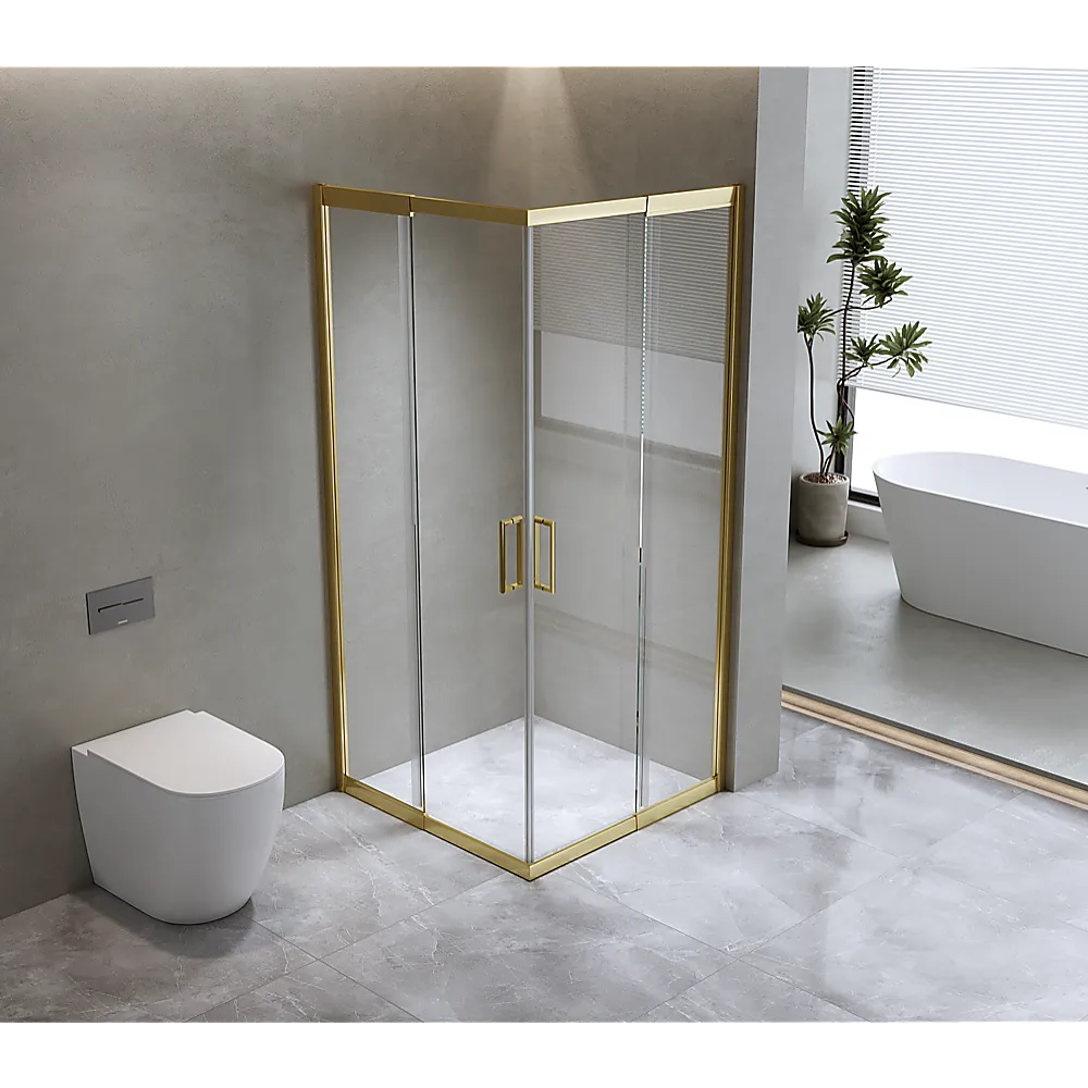 Gold 1100x900mm Double Sliding Glass Shower Screen, 6mm