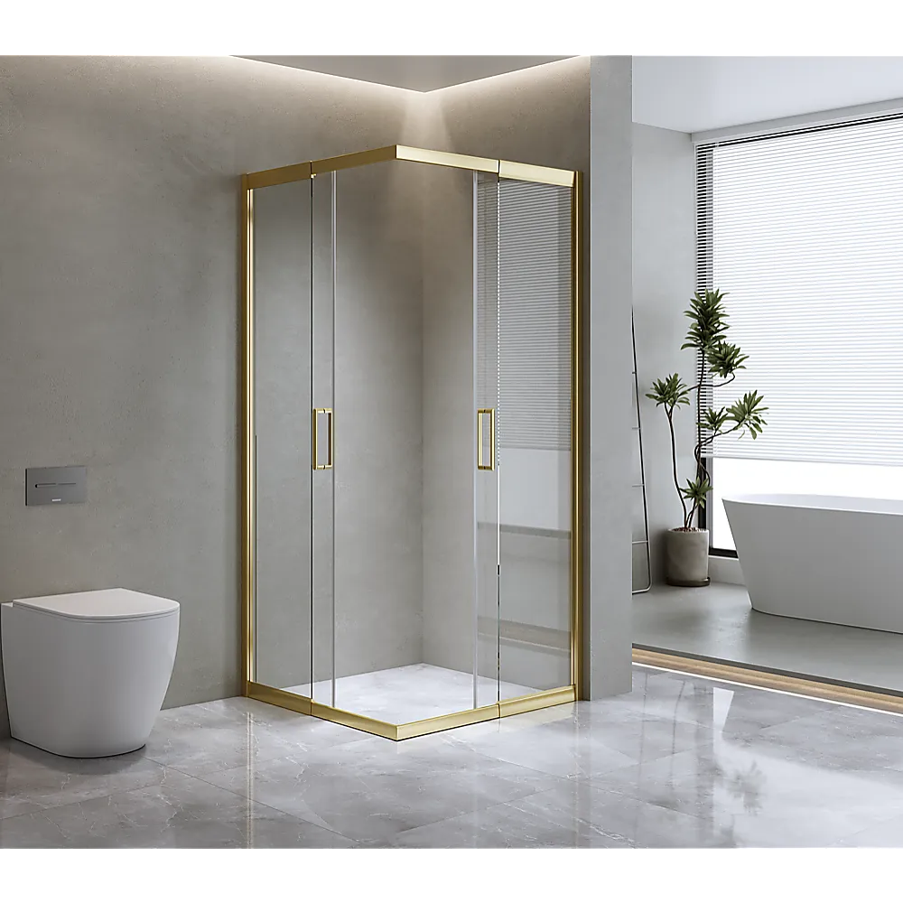 Gold 1100x900mm Double Sliding Glass Shower Screen, 6mm