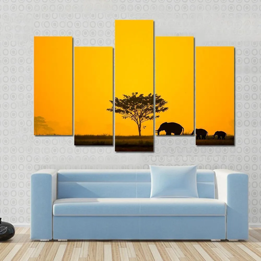 Group Of Elephant  Thailand Canvas Wall Art