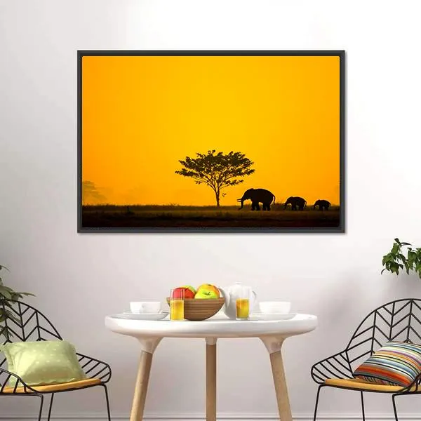 Group Of Elephant  Thailand Canvas Wall Art