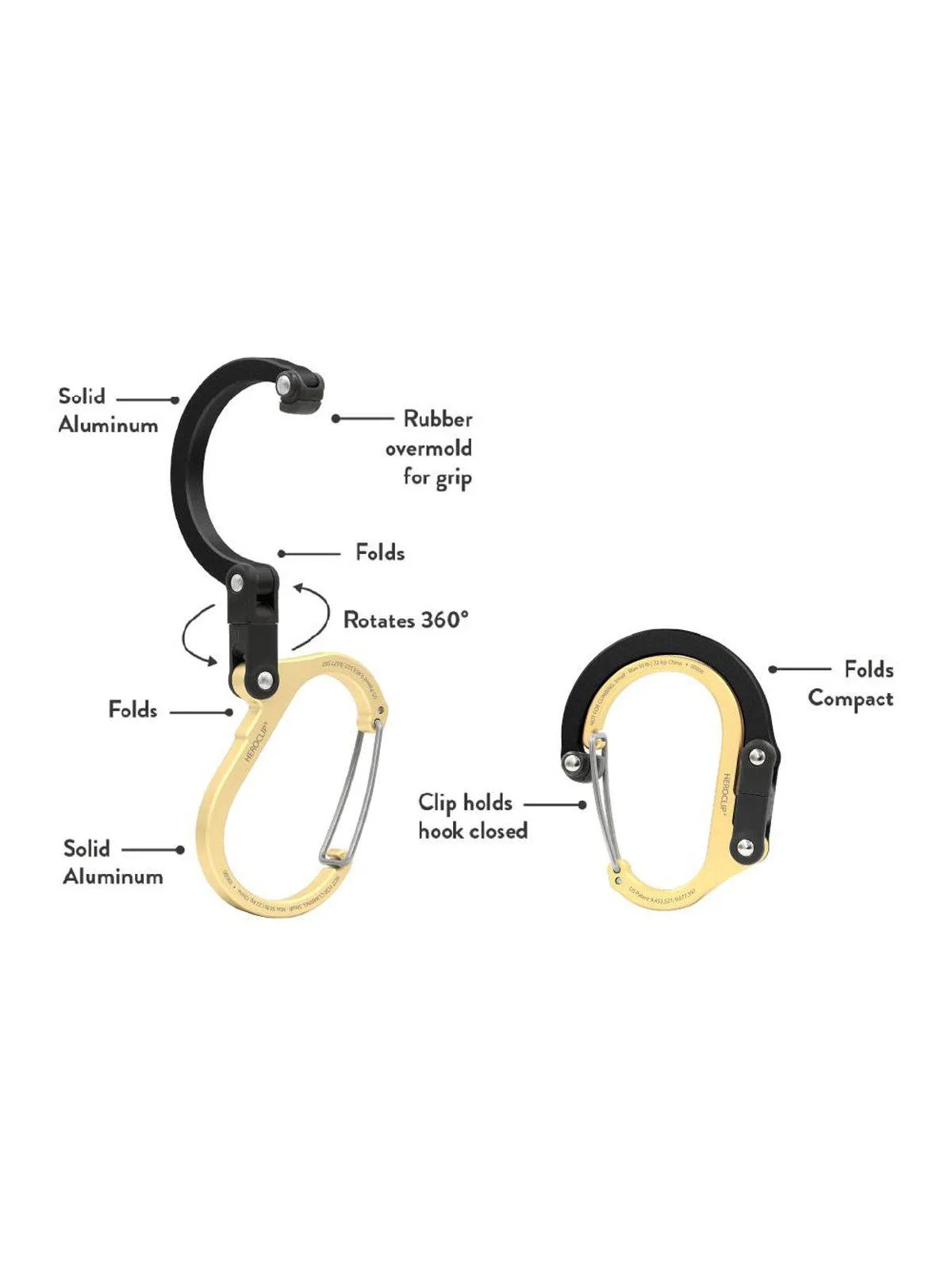 Heroclip Carabiner Small Gold Black